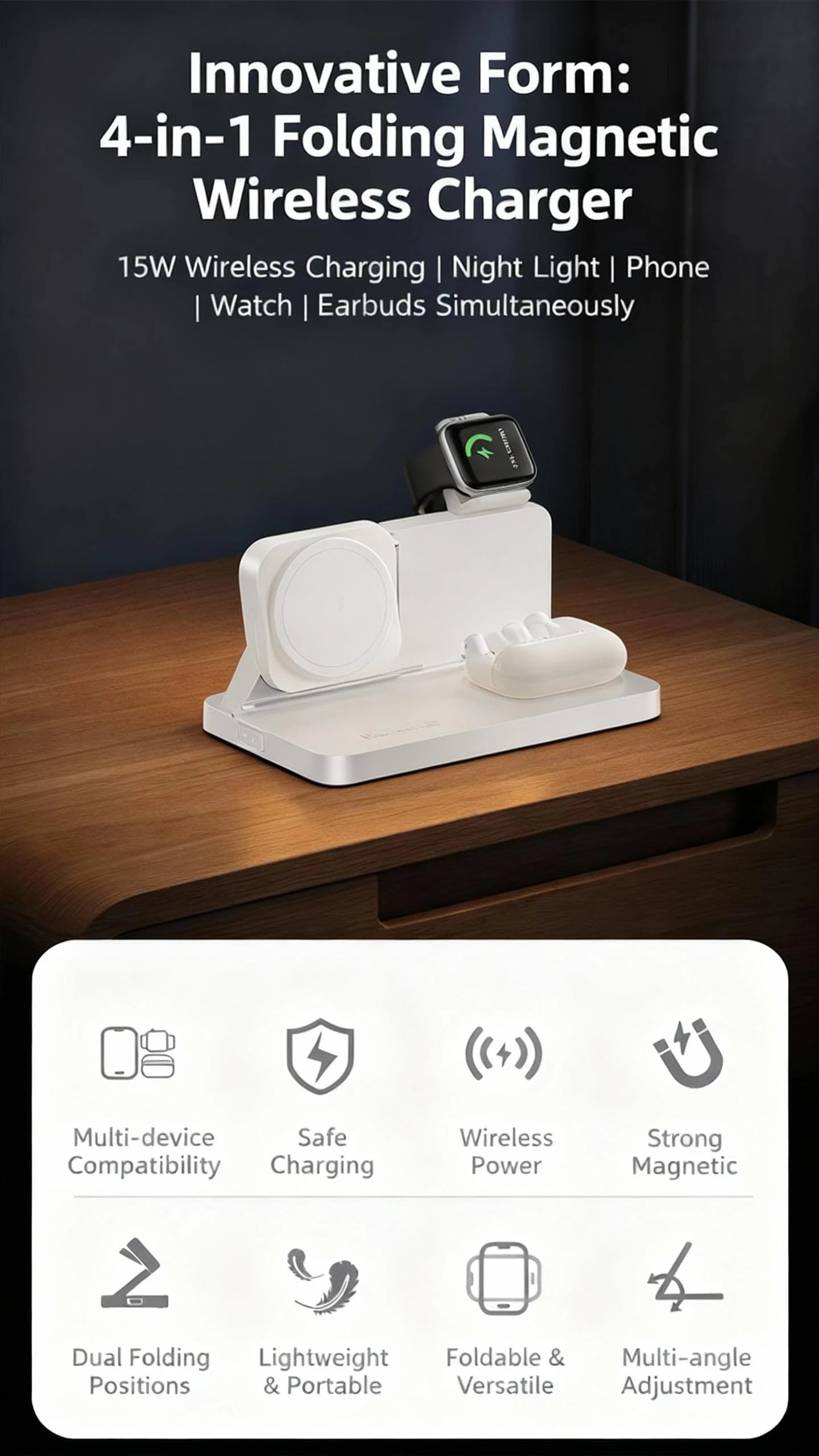 wireless 3‑in‑1 MagSafe Charger with LED Desk Lamp