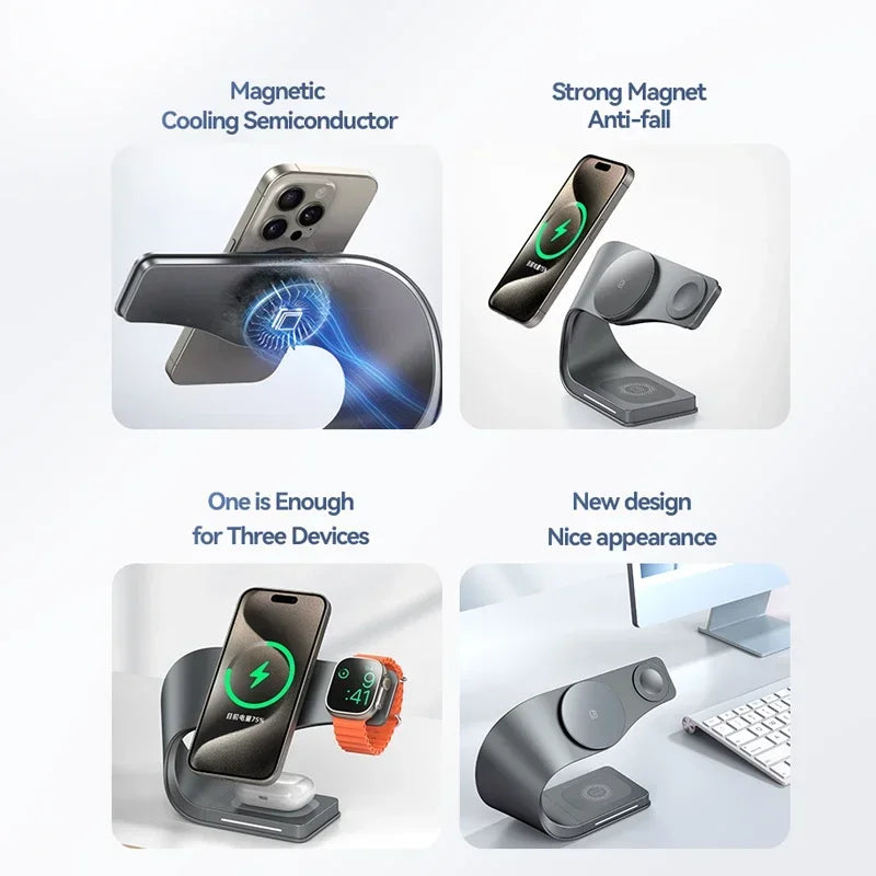4-in-1 Magnetic Wireless Charger Stand – 15W ⚡📱⌚