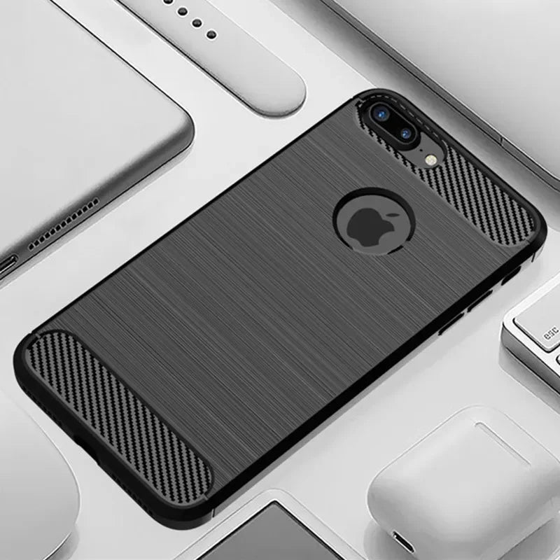 Carbon‑Fiber Texture Silicone & TPU Case — Shockproof Back Cover for iPhone 6–XR/XS Max/SE3