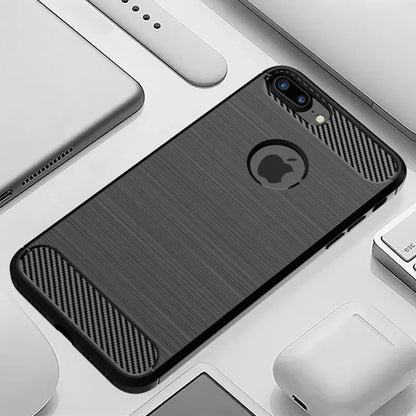 Carbon‑Fiber Texture Silicone & TPU Case — Shockproof Back Cover for iPhone 6–XR/XS Max/SE3