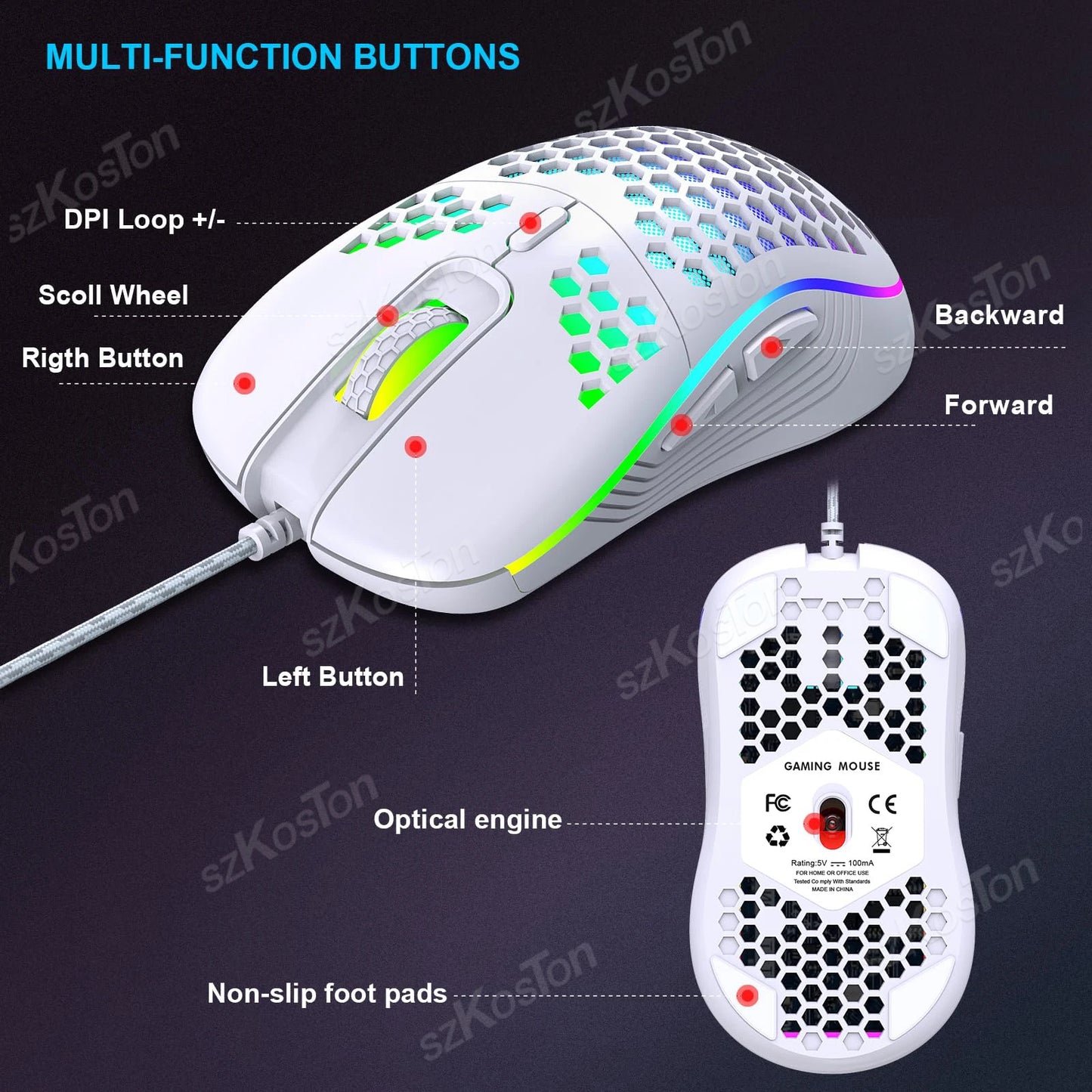 RGB Wired Gaming Mouse — Ergonomic, 6-Level 7200 DPI, Backlight