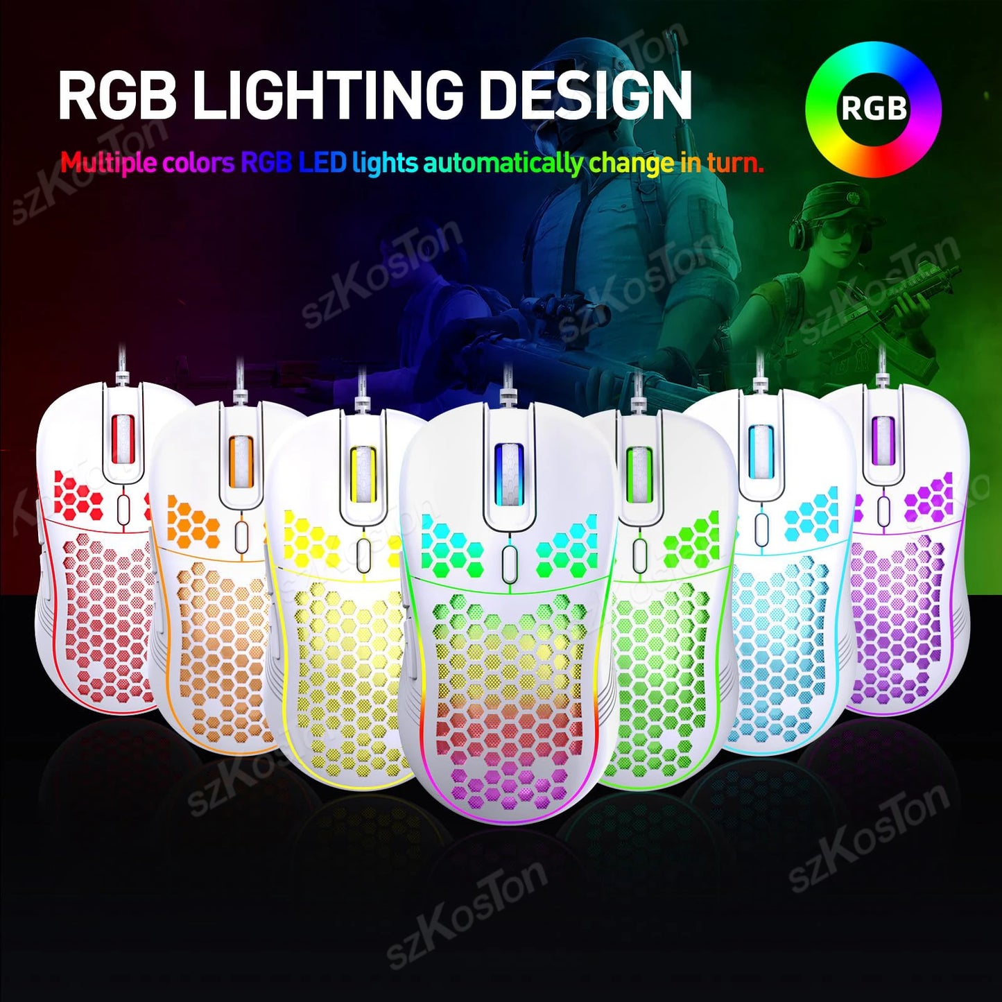 RGB Wired Gaming Mouse — Ergonomic, 6-Level 7200 DPI, Backlight