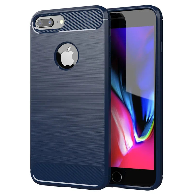 Carbon‑Fiber Texture Silicone & TPU Case — Shockproof Back Cover for iPhone 6–XR/XS Max/SE3