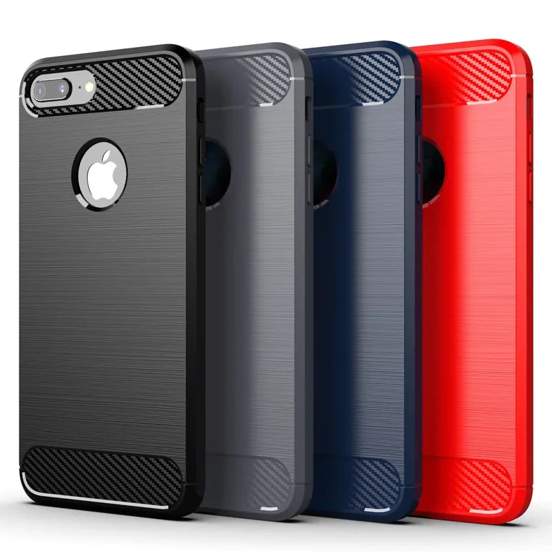 Carbon‑Fiber Texture Silicone & TPU Case — Shockproof Back Cover for iPhone 6–XR/XS Max/SE3