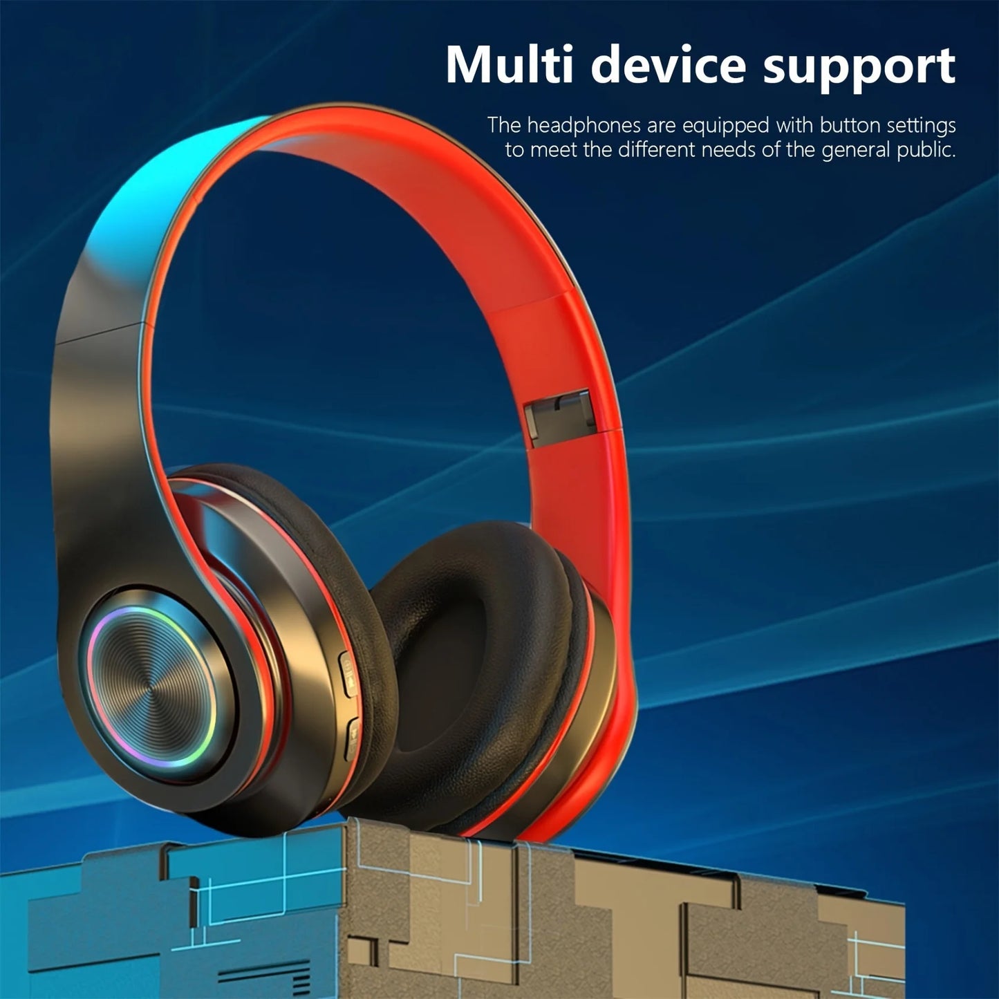 Foldable Wireless Headphones — Active Noise Cancellation, Powerful Bass & LED Light