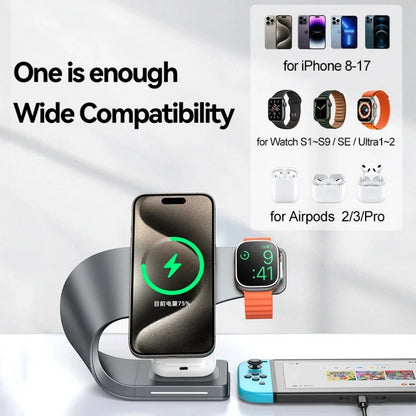 4-in-1 Magnetic Wireless Charger Stand – 15W ⚡📱⌚
