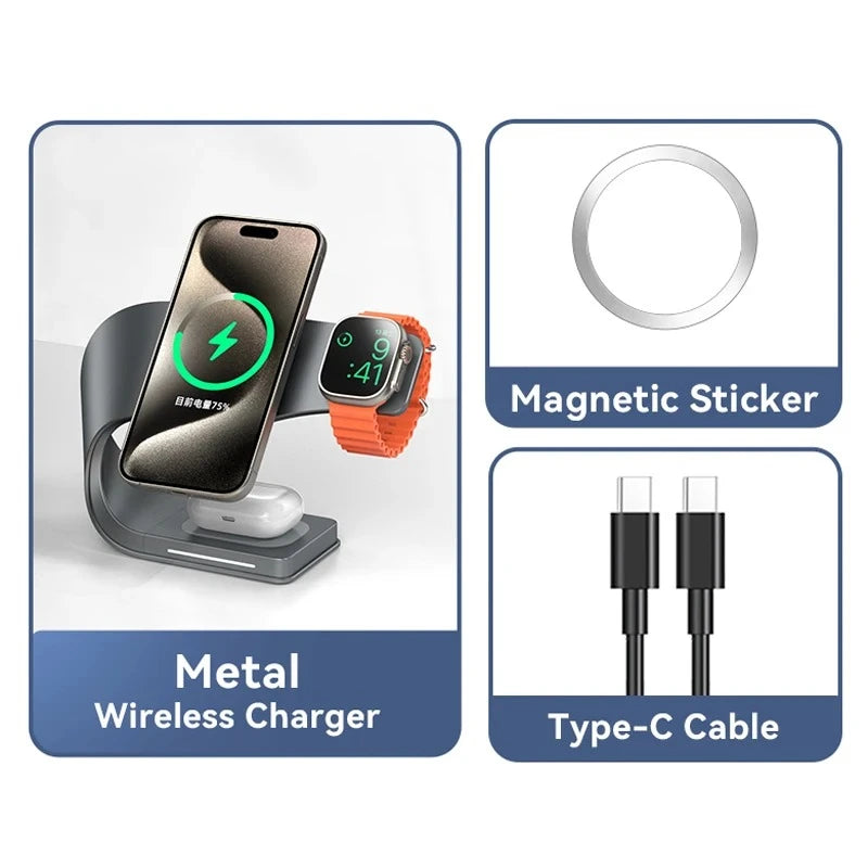 4-in-1 Magnetic Wireless Charger Stand – 15W ⚡📱⌚