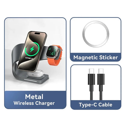 4-in-1 Magnetic Wireless Charger Stand – 15W ⚡📱⌚
